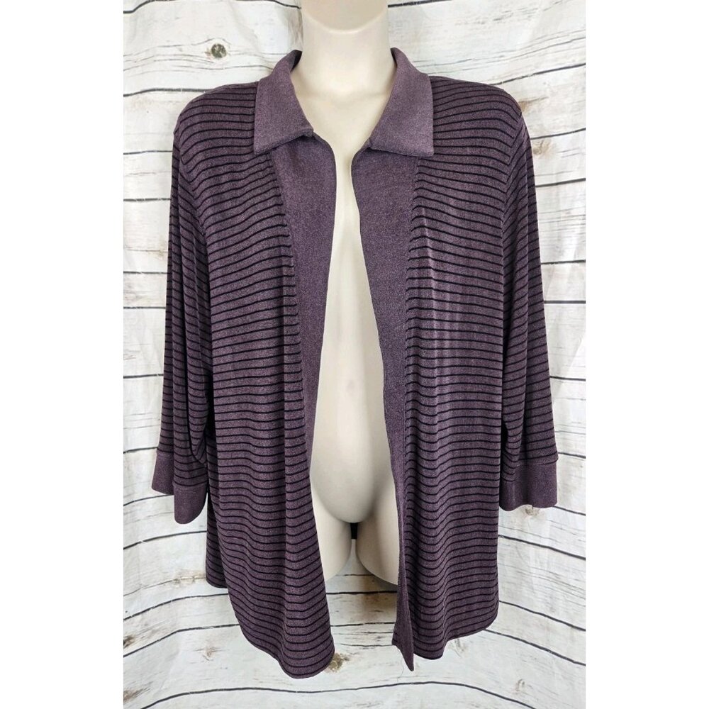 Vikki Vi Heather Purple Striped Jacket Cardigan 2X Slinky Open Acetate